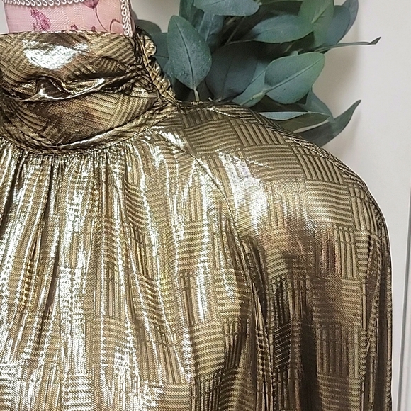 Vintage | Regina Porter | Metallic Gold Lame High Neck Blouse - Picture 3 of 12